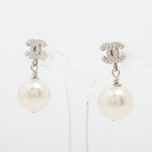 Chanel Coco Logo Rhinestone Pearl Drop Earrings Costume Jewellery