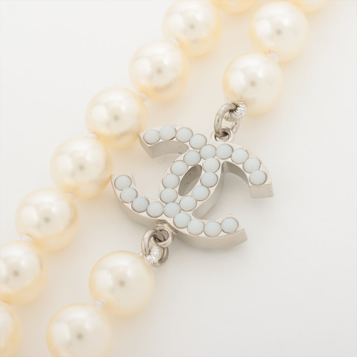 Chanel Coco Logo Long Pearl White Necklace Costume Jewellery