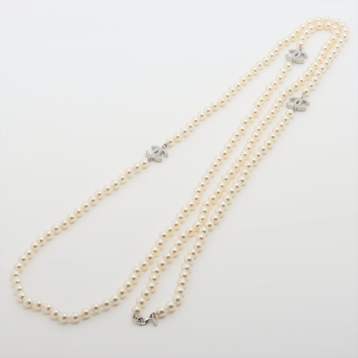 Chanel Coco Logo Long Pearl White Necklace Costume Jewellery