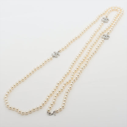 Chanel Coco Logo Long Pearl White Necklace Costume Jewellery