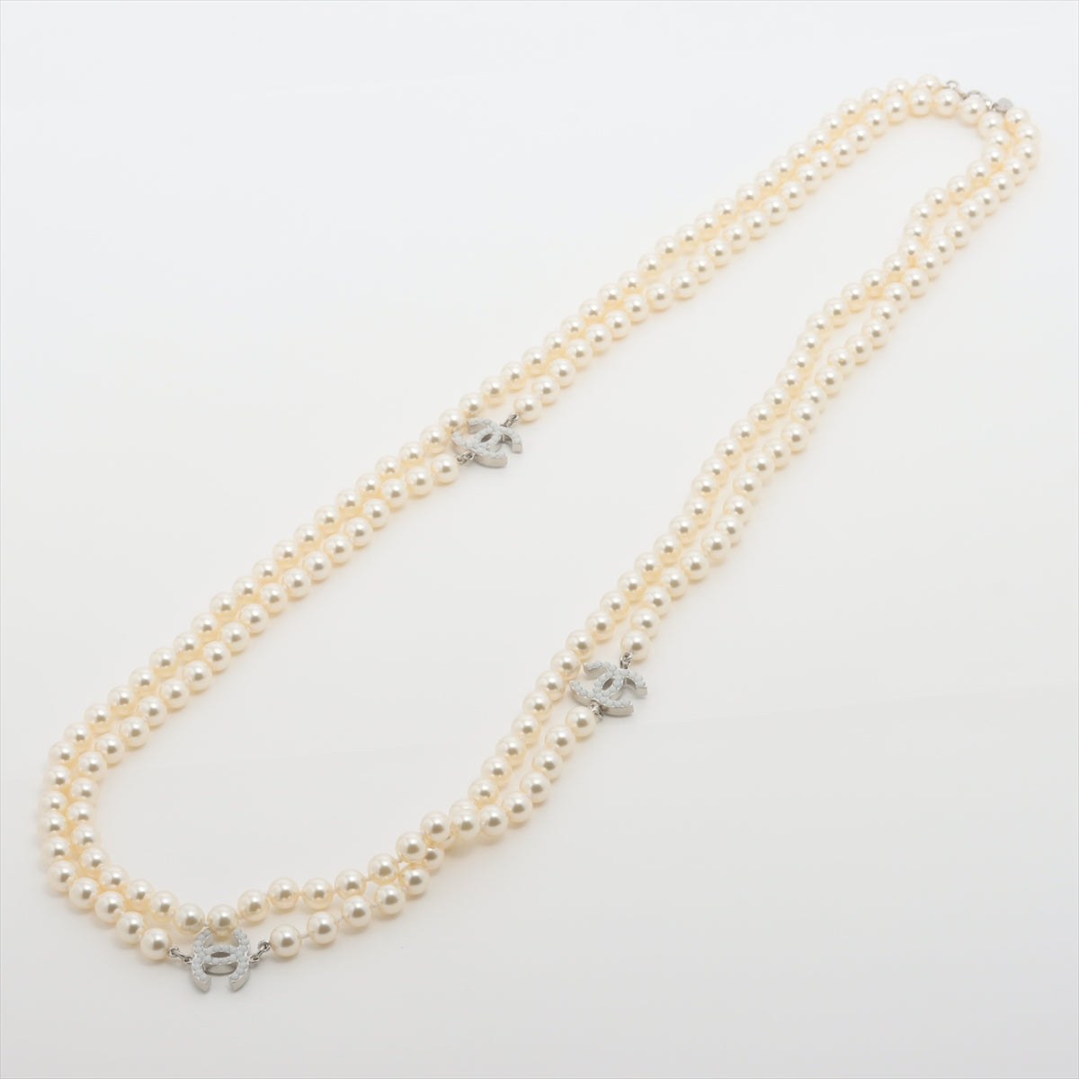 Chanel Coco Logo Long Pearl White Necklace Costume Jewellery