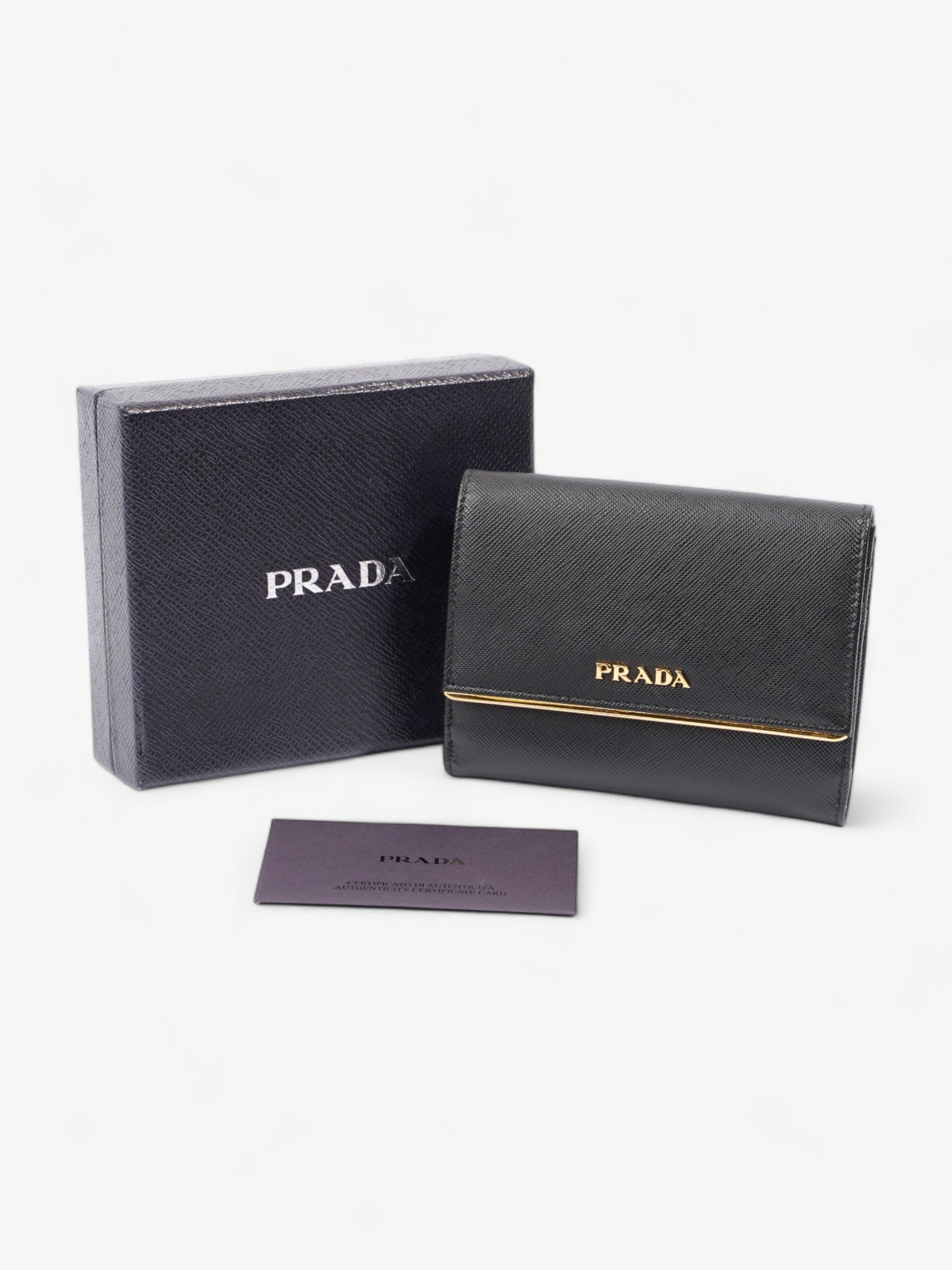 Prada Compact Wallet Black Saffiano Leather
