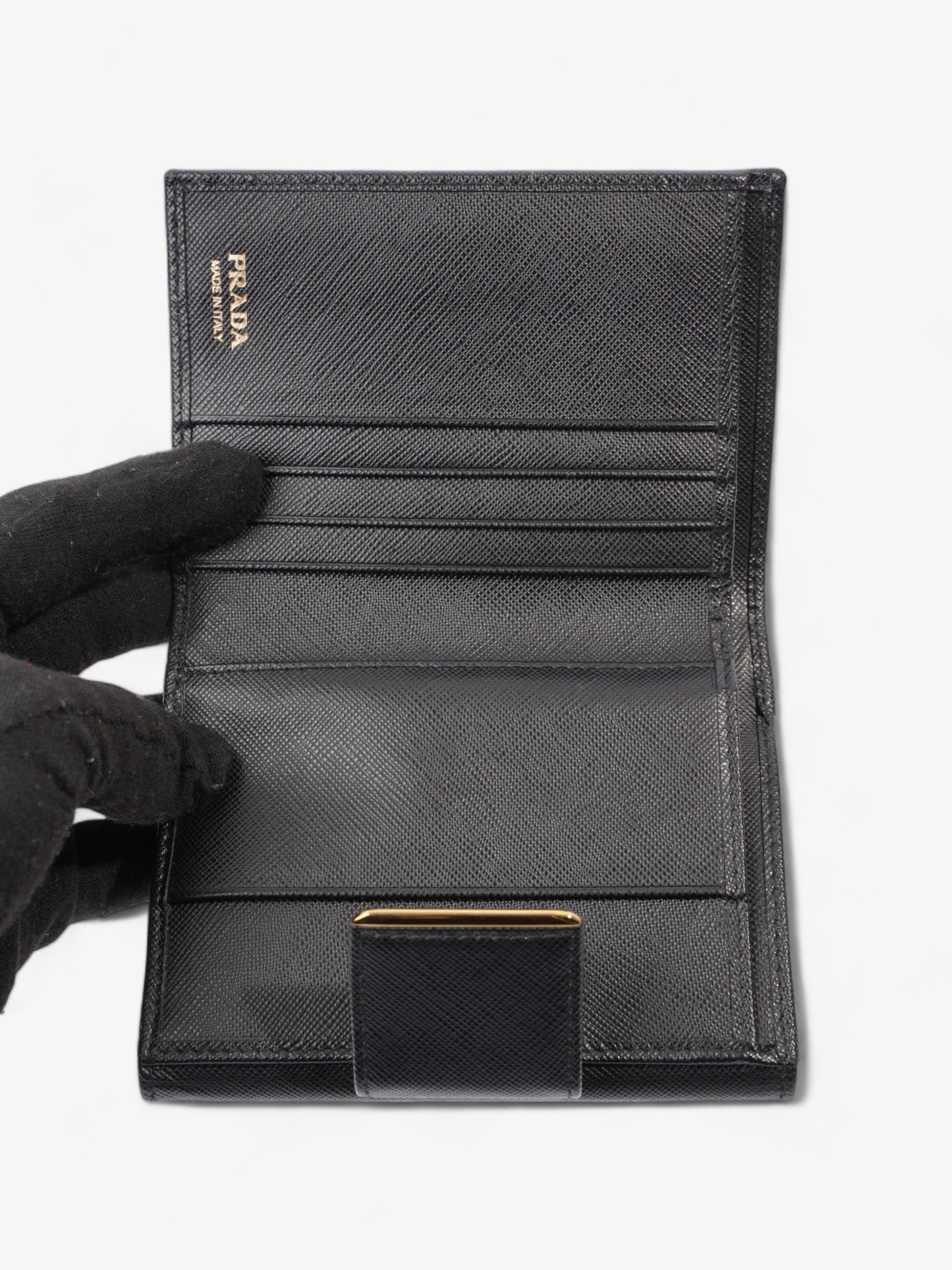Prada Compact Wallet Black Saffiano Leather