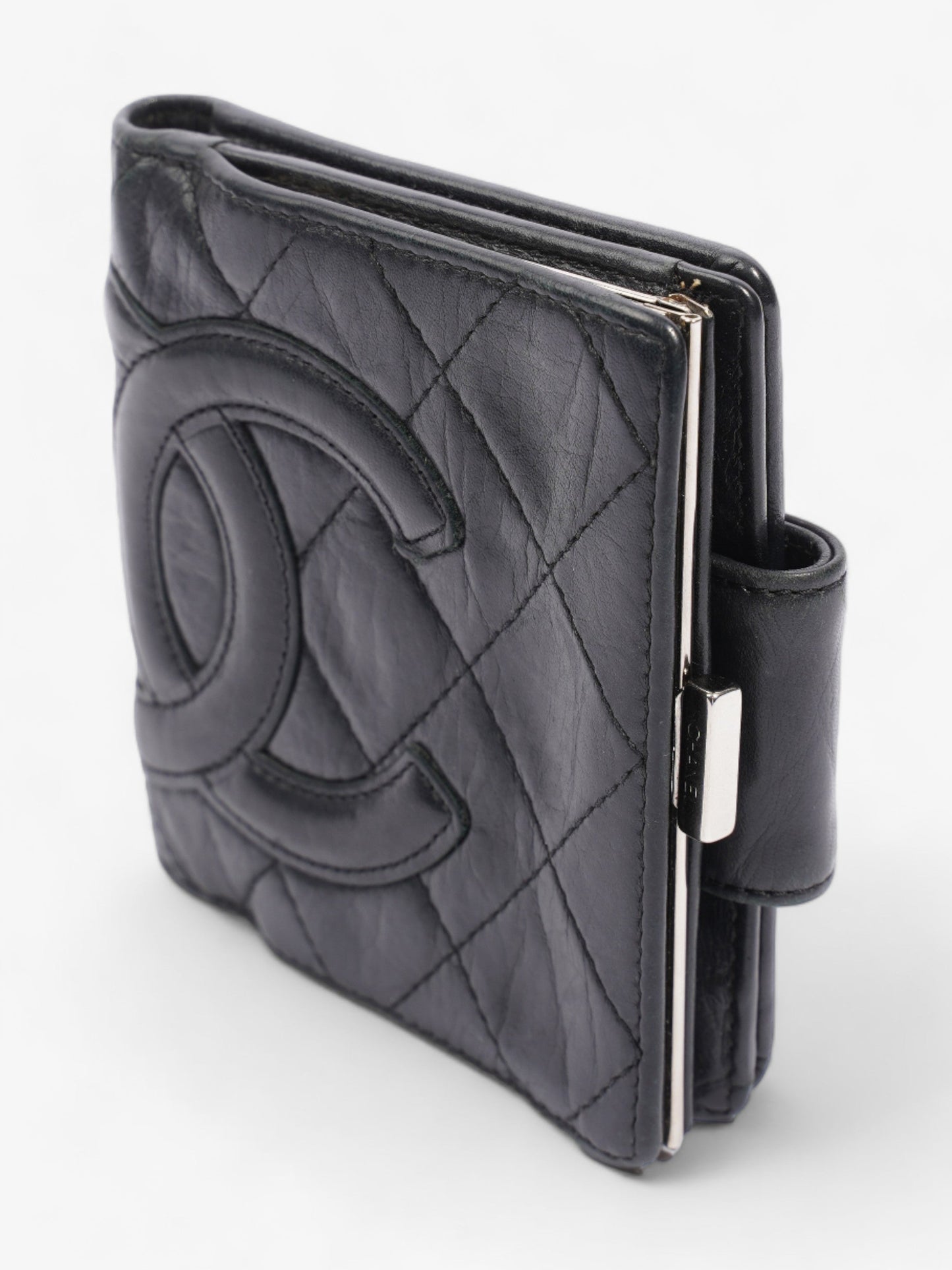 Chanel Cambon Lambskin Compact Wallet Black Lambskin Leather