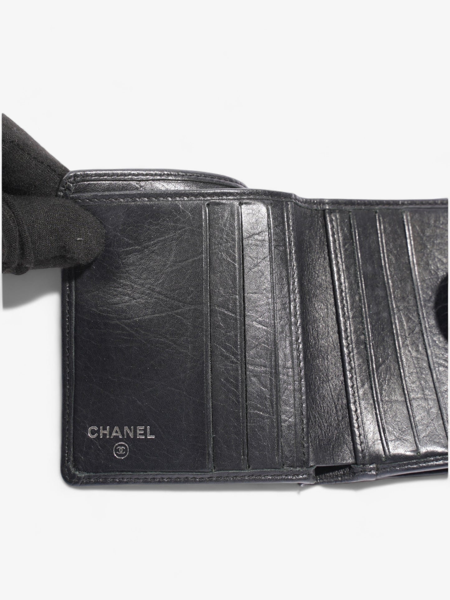 Chanel Cambon Lambskin Compact Wallet Black Lambskin Leather