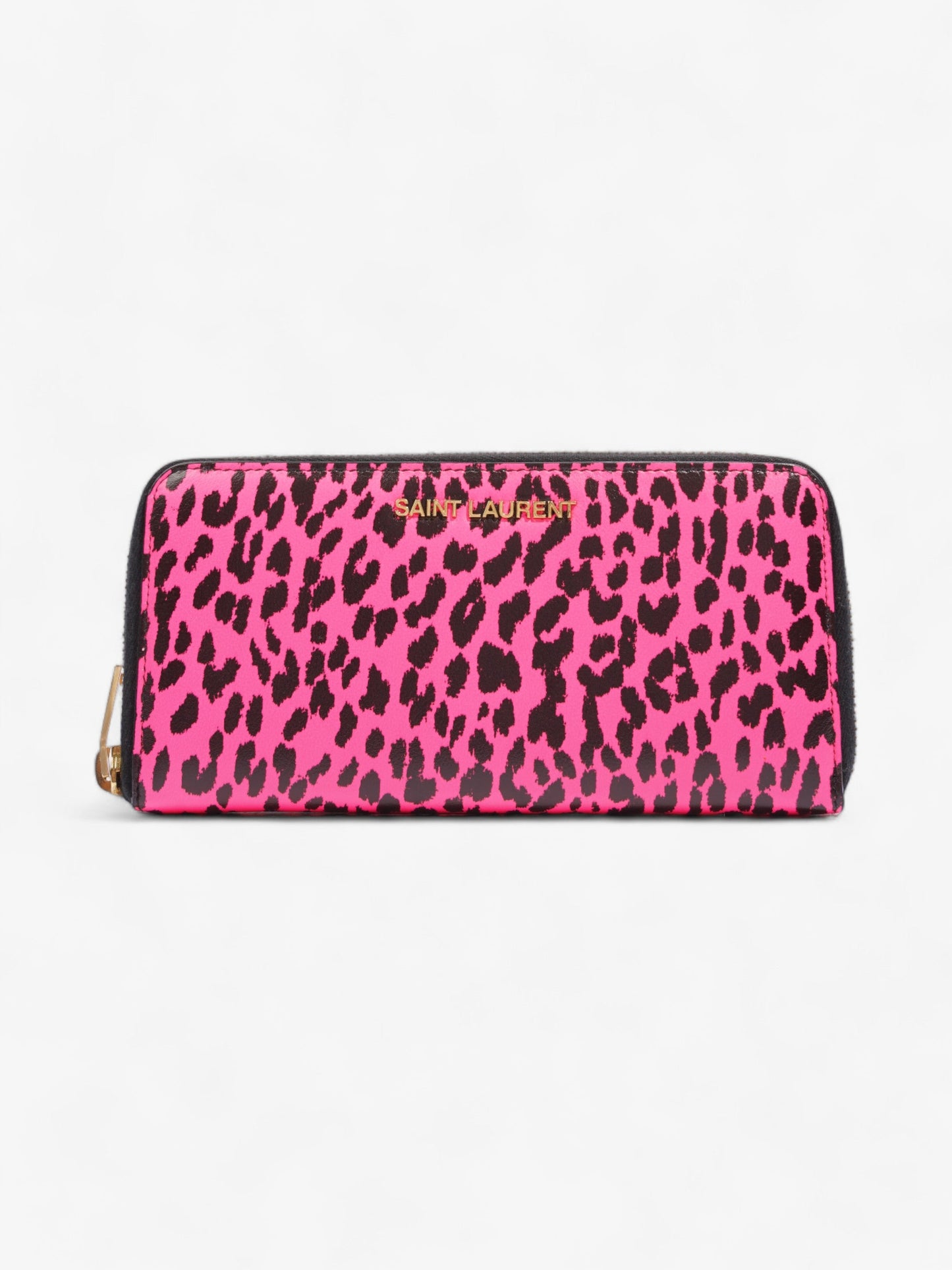 Saint Laurent Leather Zip Round Wallet Black / Pink Leather