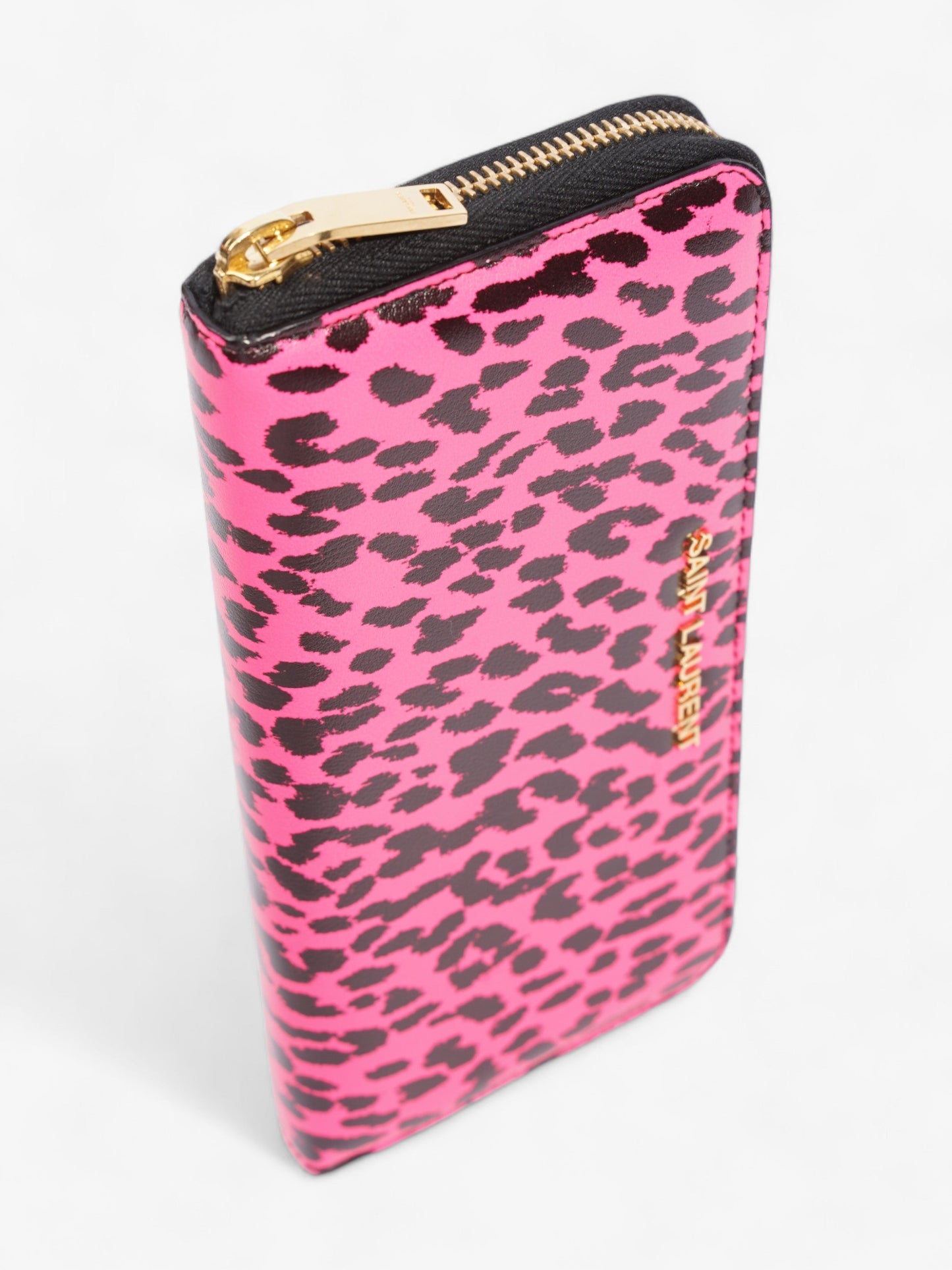 Saint Laurent Leather Zip Round Wallet Black / Pink Leather