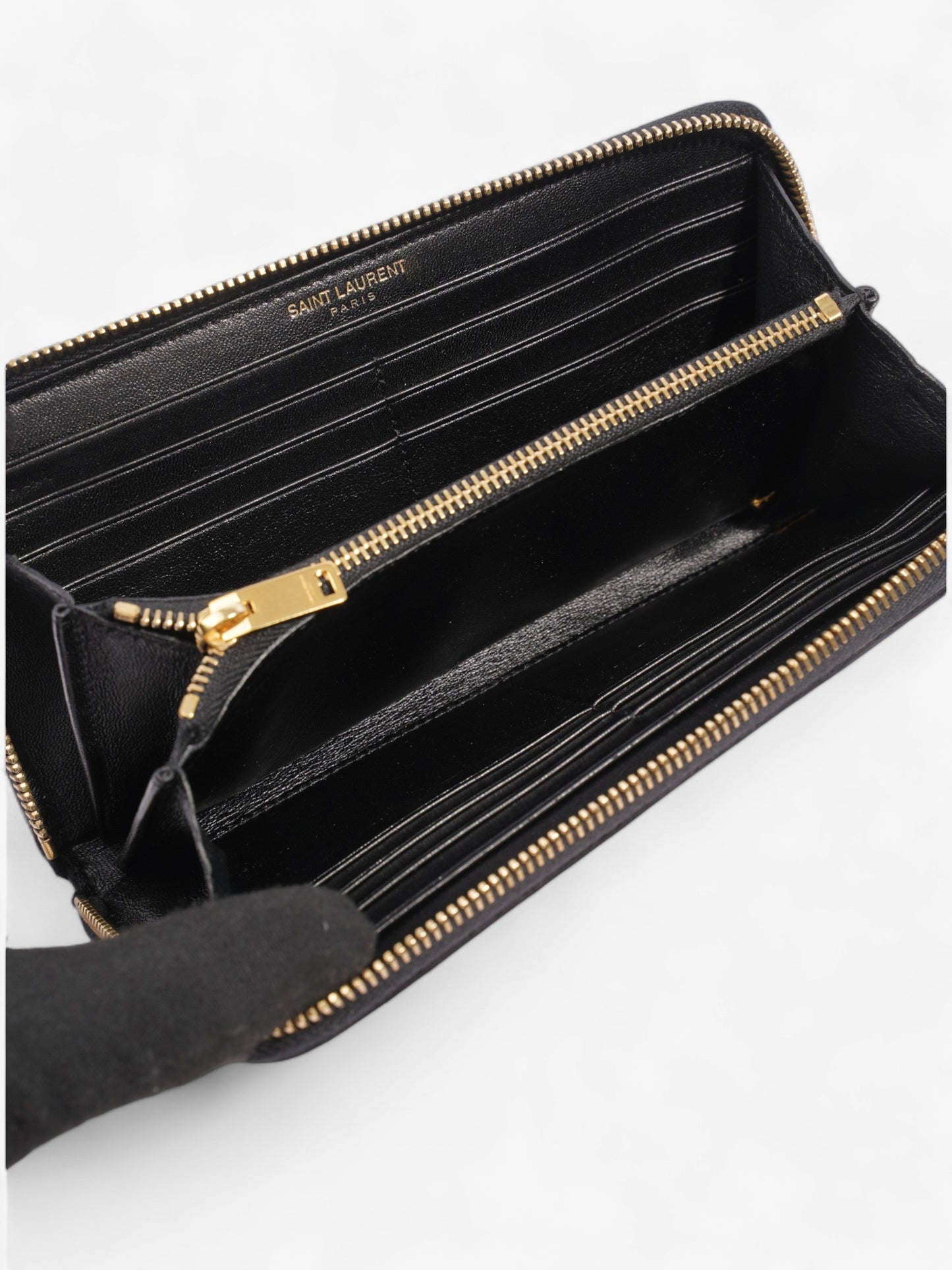 Saint Laurent Leather Zip Round Wallet Black / Pink Leather