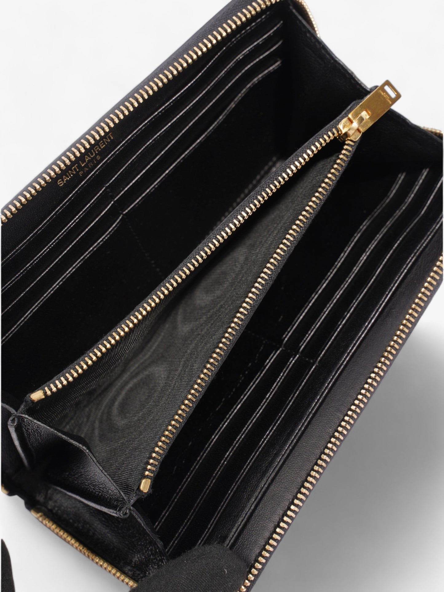 Saint Laurent Leather Zip Round Wallet Black / Pink Leather