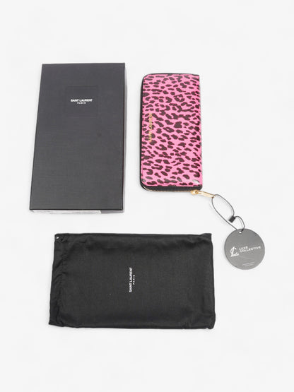 Saint Laurent Leather Zip Round Wallet Black / Pink Leather