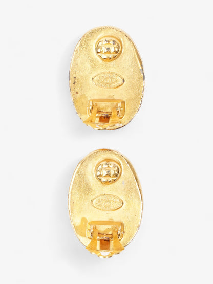 Chanel Oval Clip-On 96P Earrings Gold Gold Plated