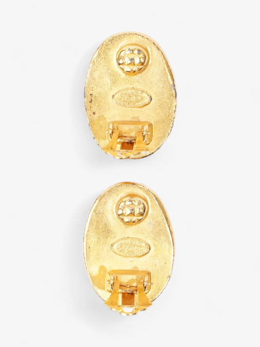 Chanel Oval Clip-On 96P Earrings Gold Gold Plated