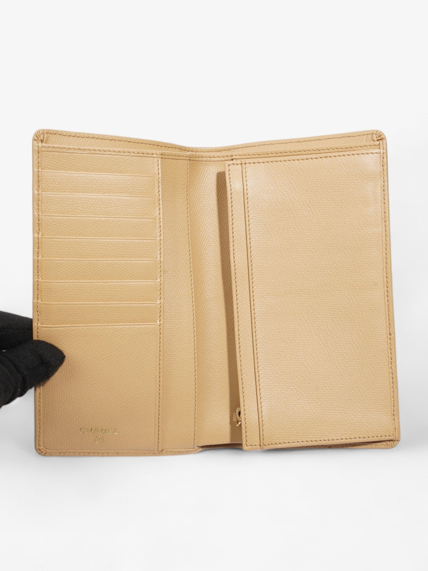 Chanel Button Wallet Beige Leather