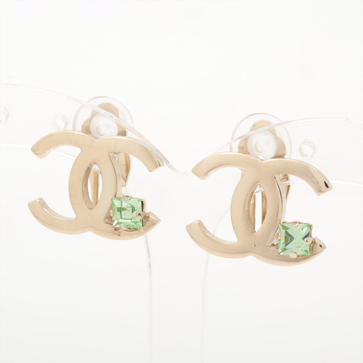 Chanel Coco Logo Green Gemstone Clip On Earrings Costume Jewellery