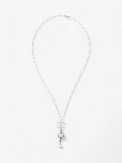 Chanel CC Pearl Drop Necklace Silver Silver Sterling