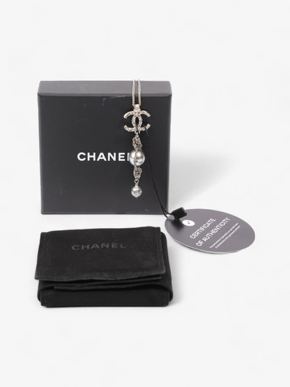Chanel CC Pearl Drop Necklace Silver Silver Sterling