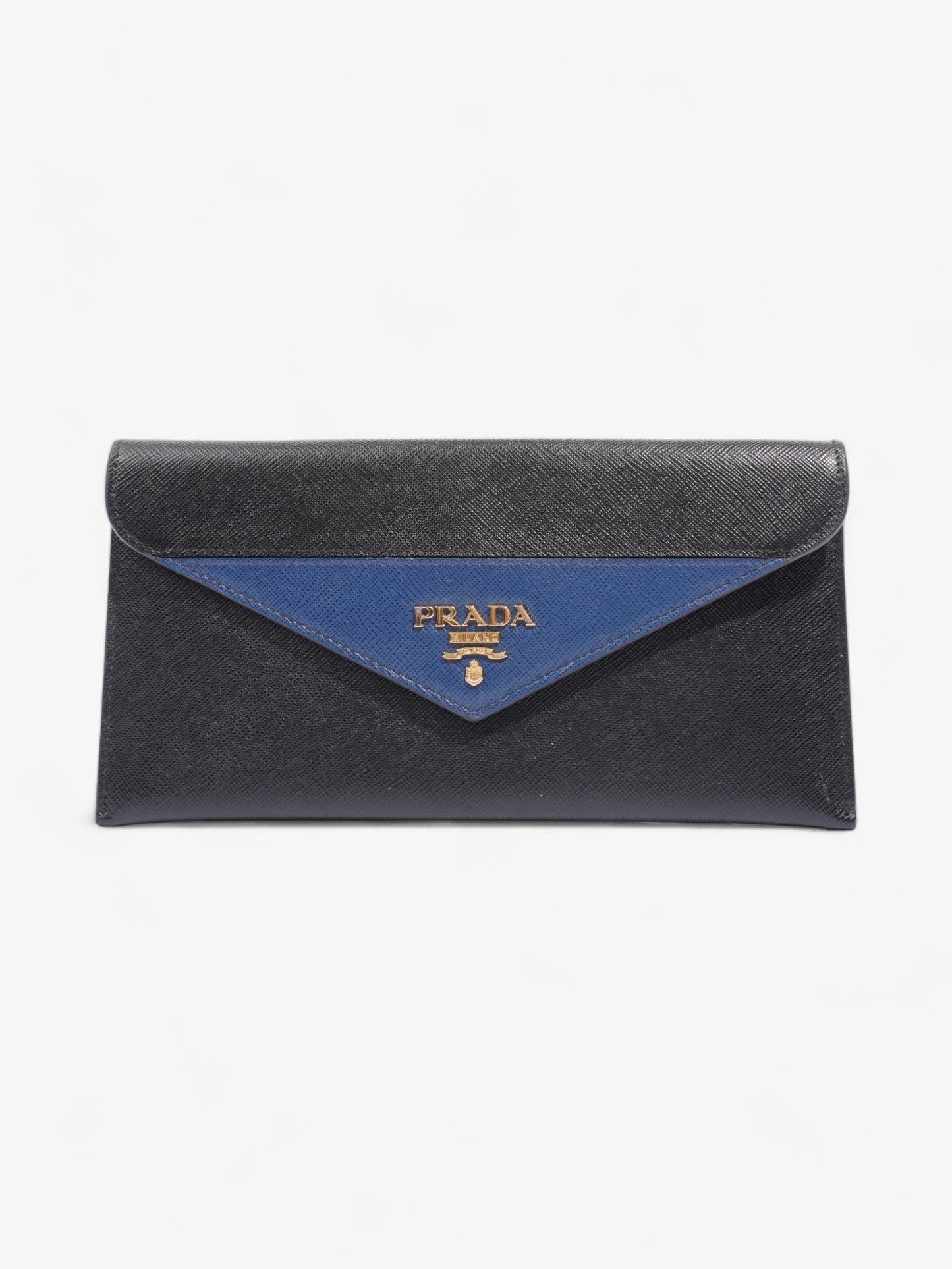 Prada Envelope Wallet Black / Blue Saffiano Leather