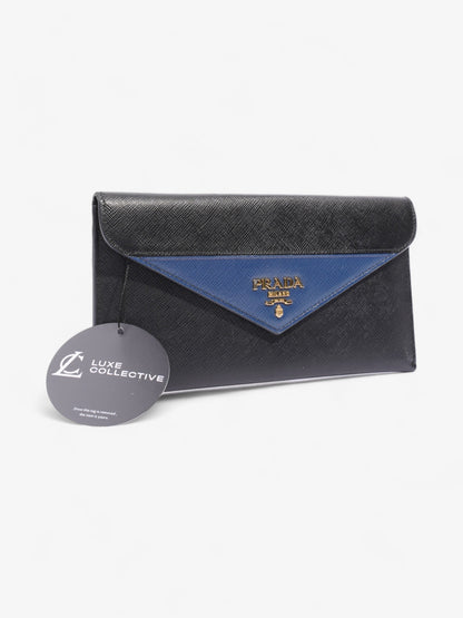 Prada Envelope Wallet Black / Blue Saffiano Leather