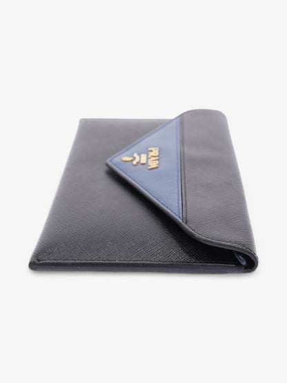 Prada Envelope Wallet Black / Blue Saffiano Leather
