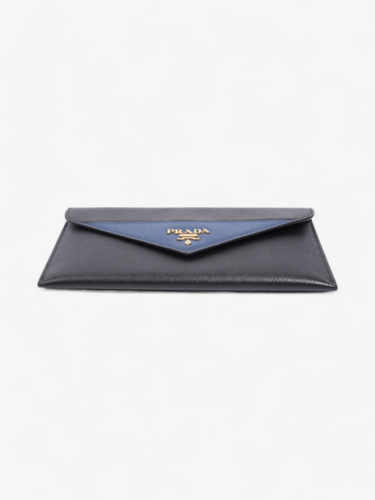 Prada Envelope Wallet Black / Blue Saffiano Leather
