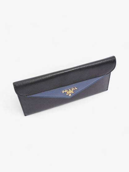 Prada Envelope Wallet Black / Blue Saffiano Leather