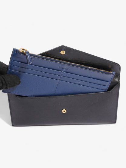 Prada Envelope Wallet Black / Blue Saffiano Leather