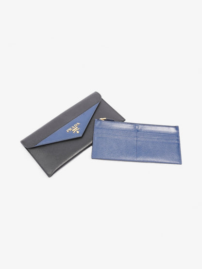 Prada Envelope Wallet Black / Blue Saffiano Leather