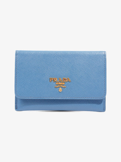 Prada Bifold Card Case Light Blue Saffiano Leather