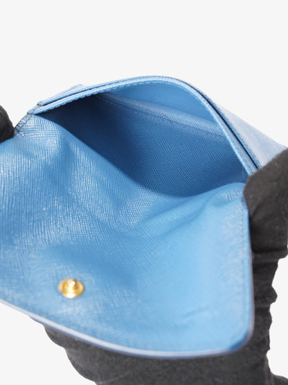 Prada Bifold Card Case Light Blue Saffiano Leather