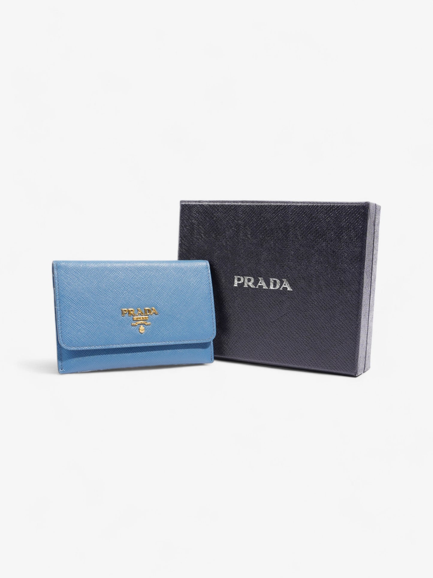 Prada Bifold Card Case Light Blue Saffiano Leather
