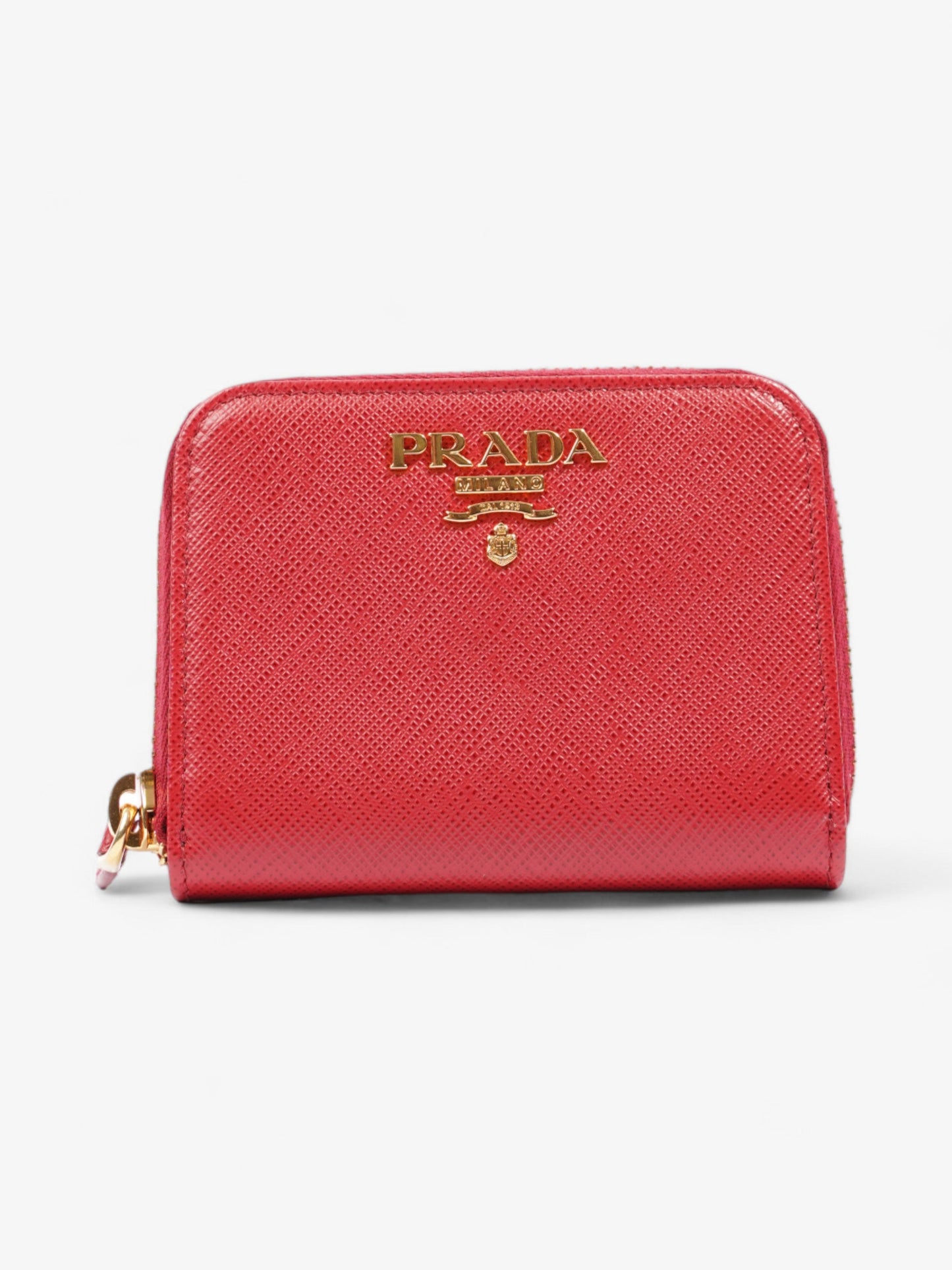 Prada Zip Around Wallet Red Saffiano Leather