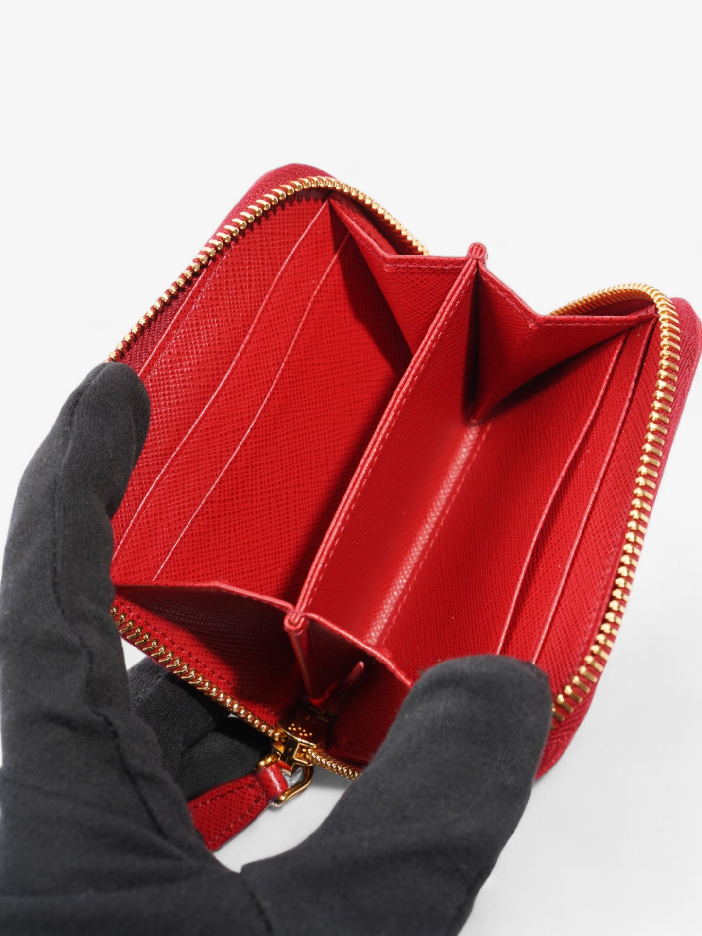 Prada Zip Around Wallet Red Saffiano Leather