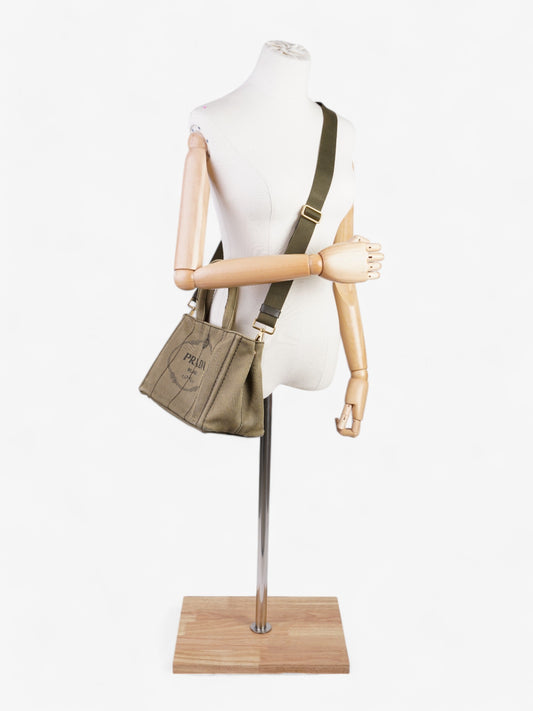 Prada Canapa 2 Way Handbag Khaki Cotton