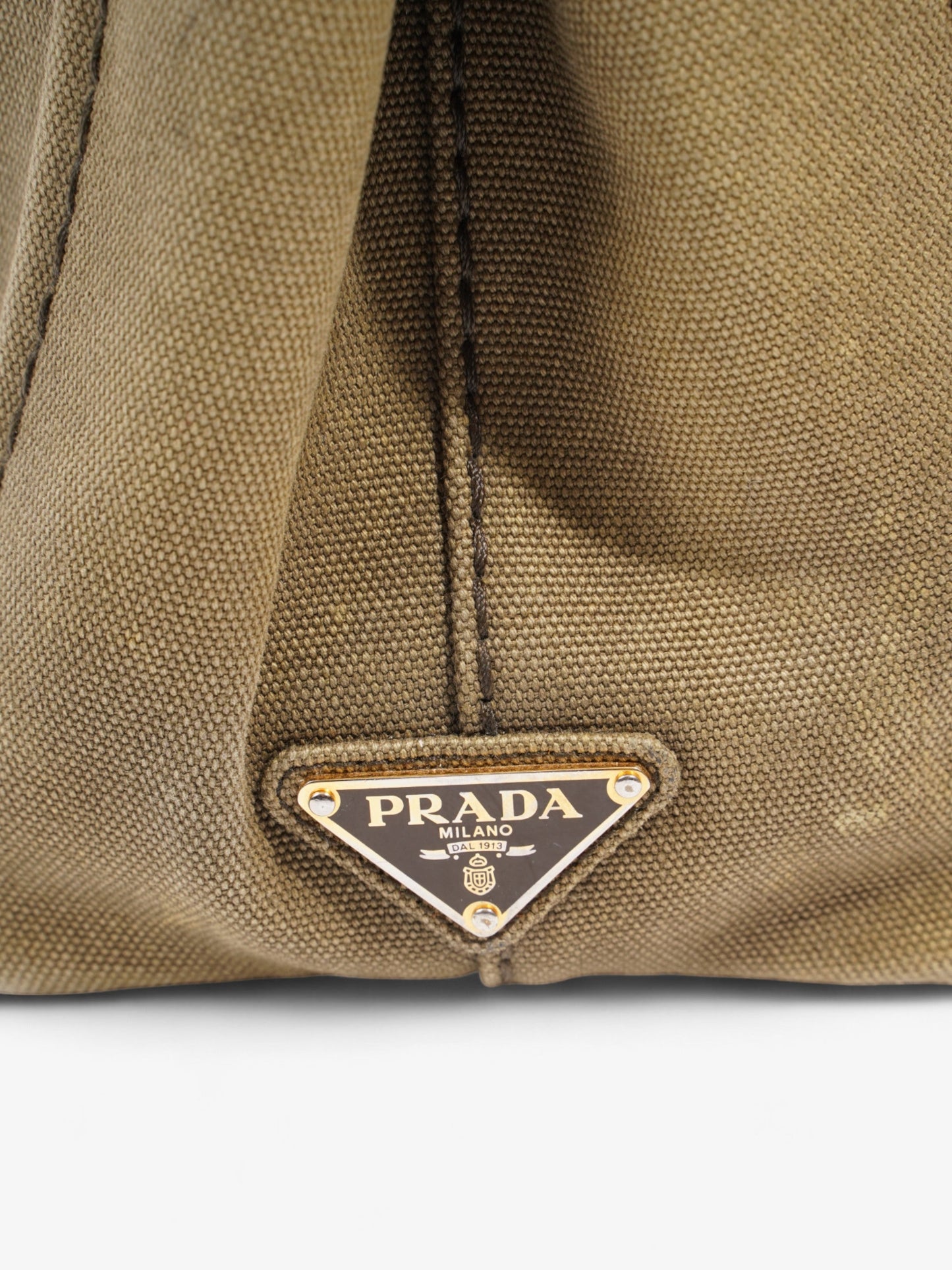 Prada Canapa 2 Way Handbag Khaki Cotton