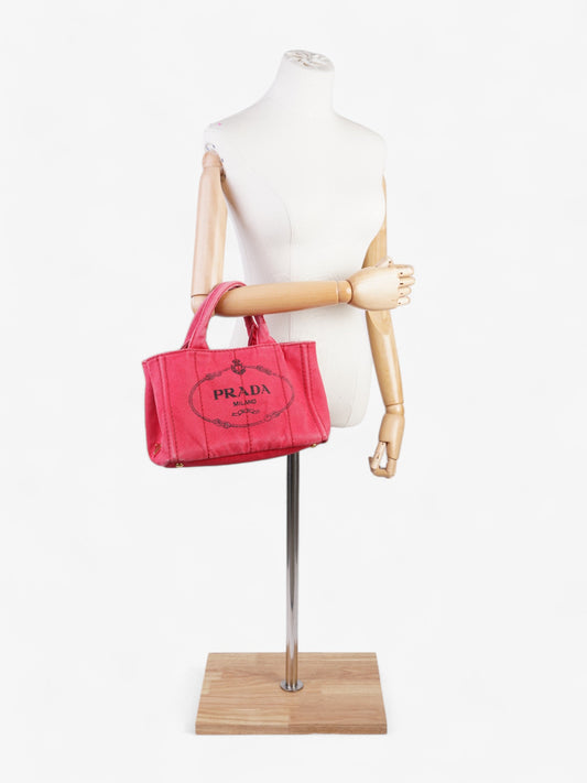 Prada Canapa 2 Way Handbag Red Cotton