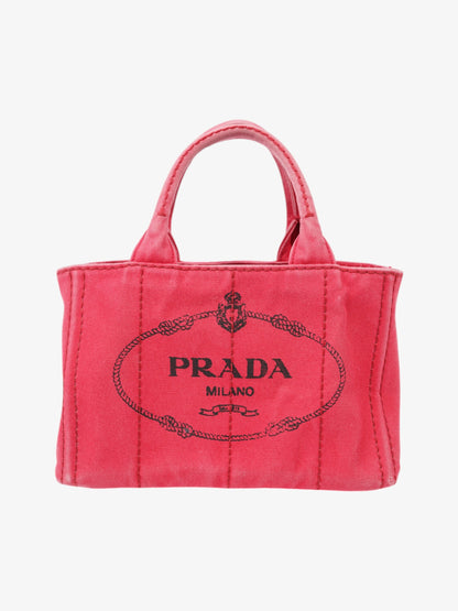 Prada Canapa 2 Way Handbag Red Cotton