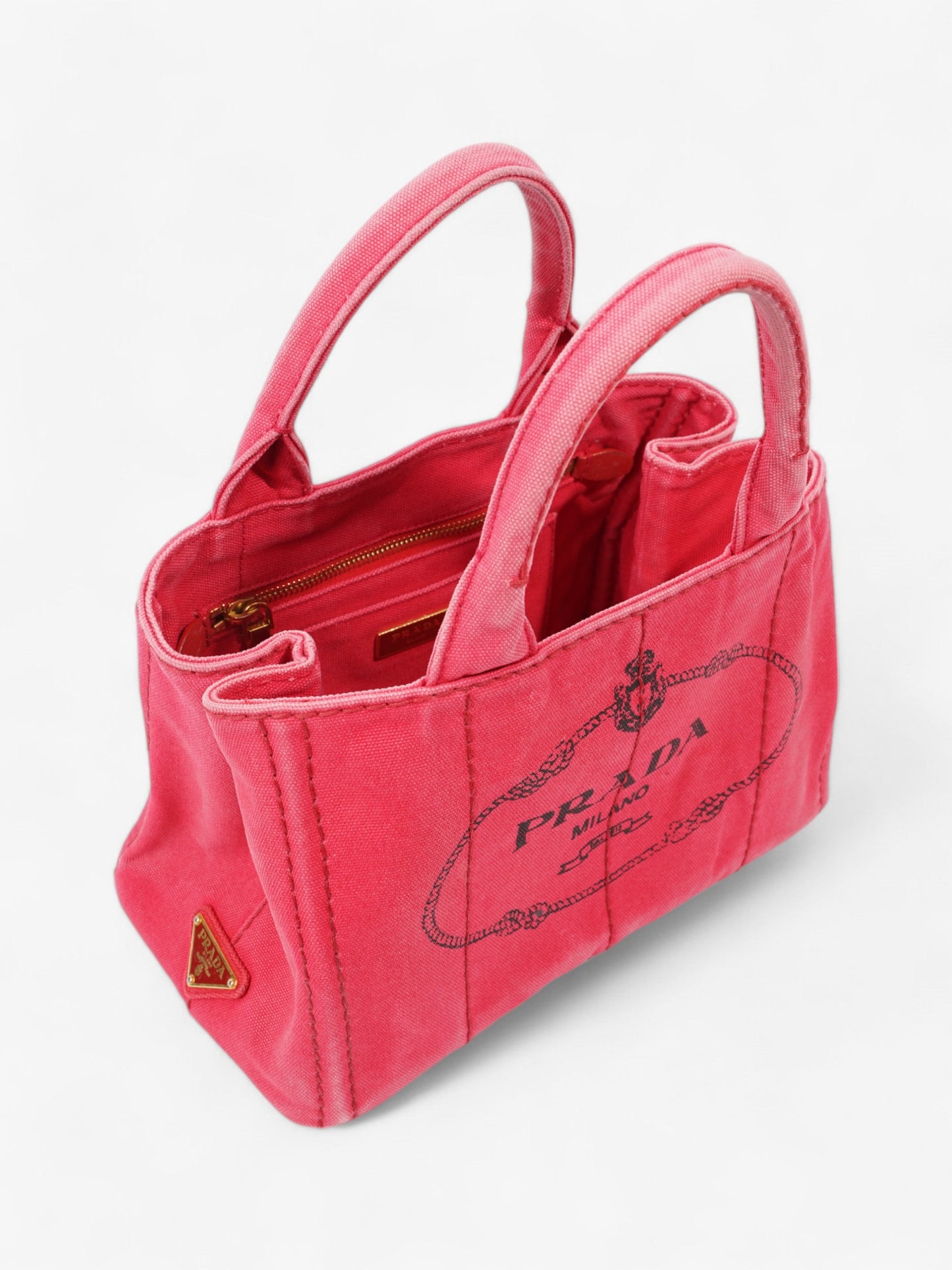Prada Canapa 2 Way Handbag Red Cotton