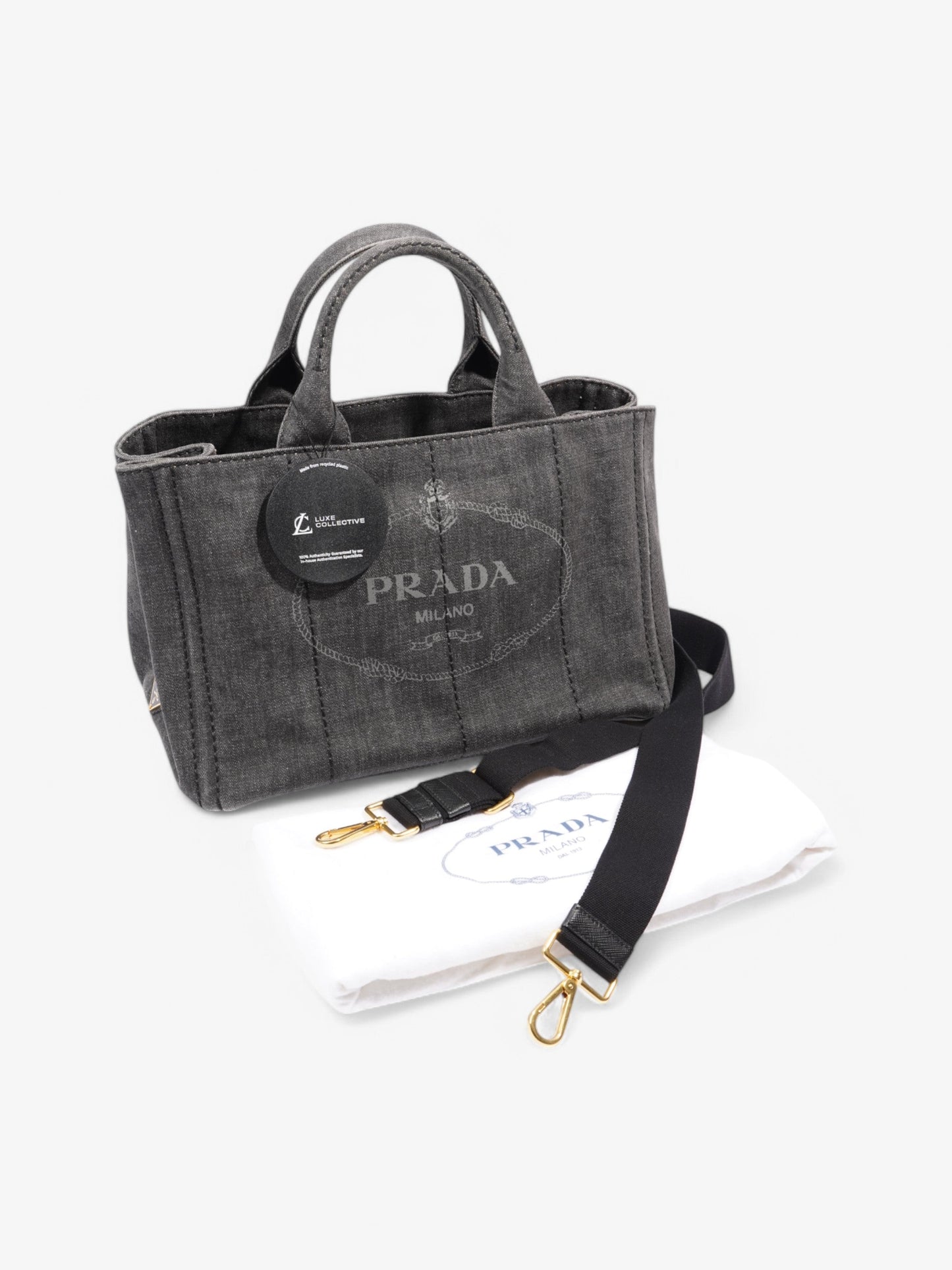Prada Canapa 2 Way Bag Black Denim