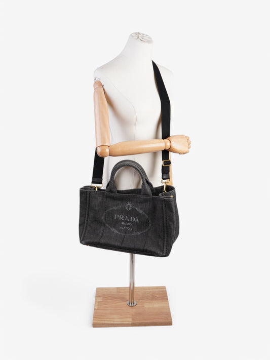 Prada Canapa 2 Way Bag Black Denim