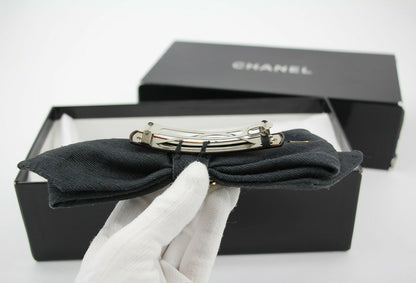 Chanel Vintage 1881-85 Denim Black Bow Hair Clip