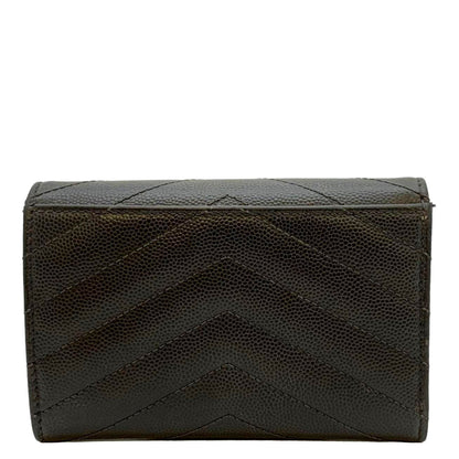 YVES SAINT LAURENT Flap Grain De Poudre Wallet Olive Green