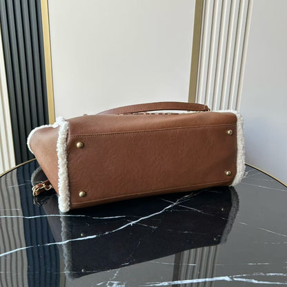 Chanel Lambskin Shearling Medium Deauville Tote Brown