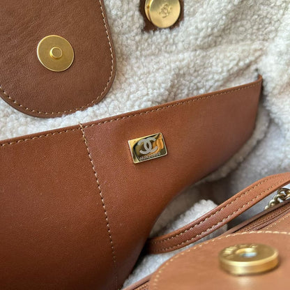 Chanel Lambskin Shearling Medium Deauville Tote Brown