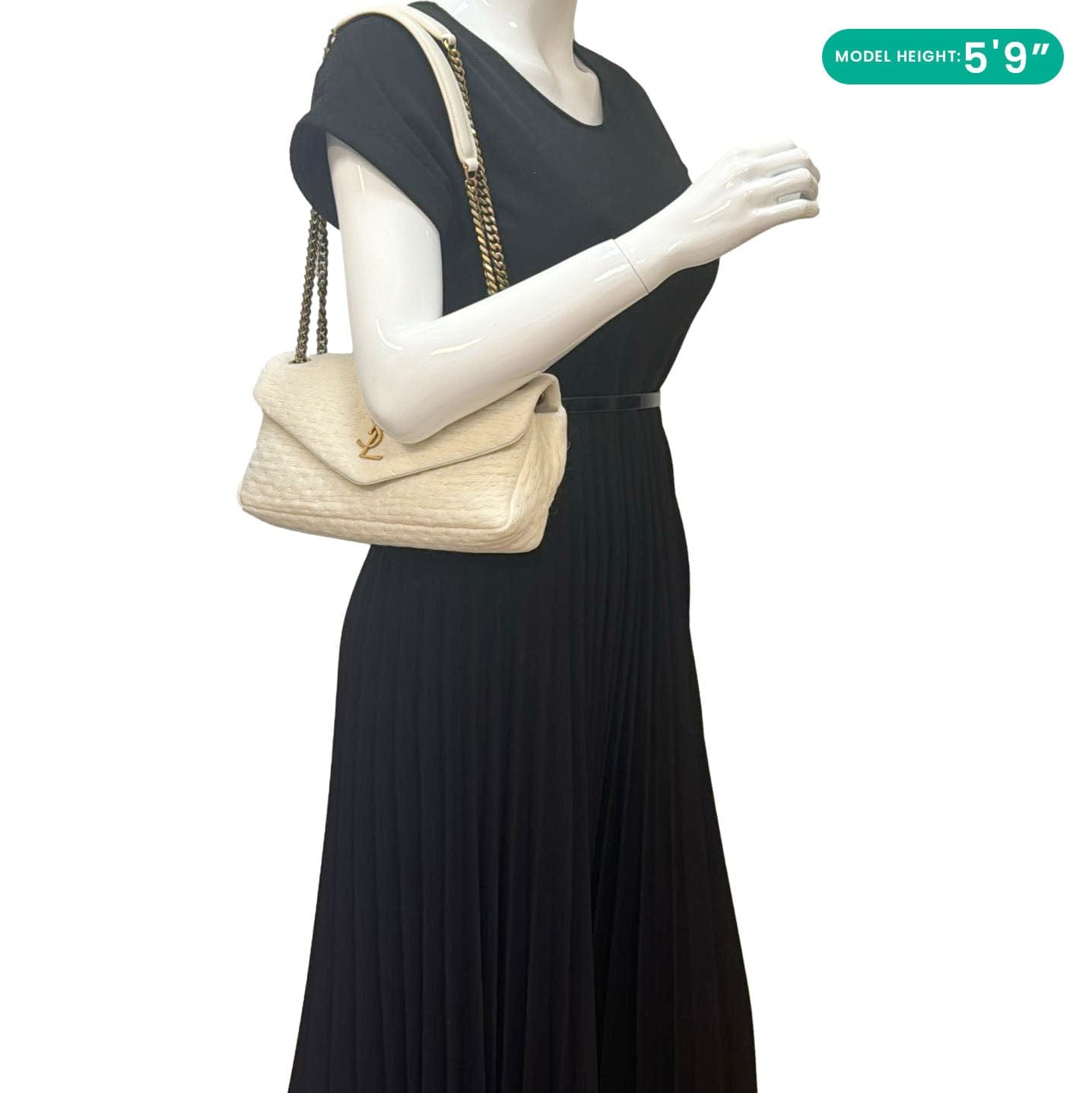 YVES SAINT LAURENT Calypso Organza Leather Crossbody Bag White