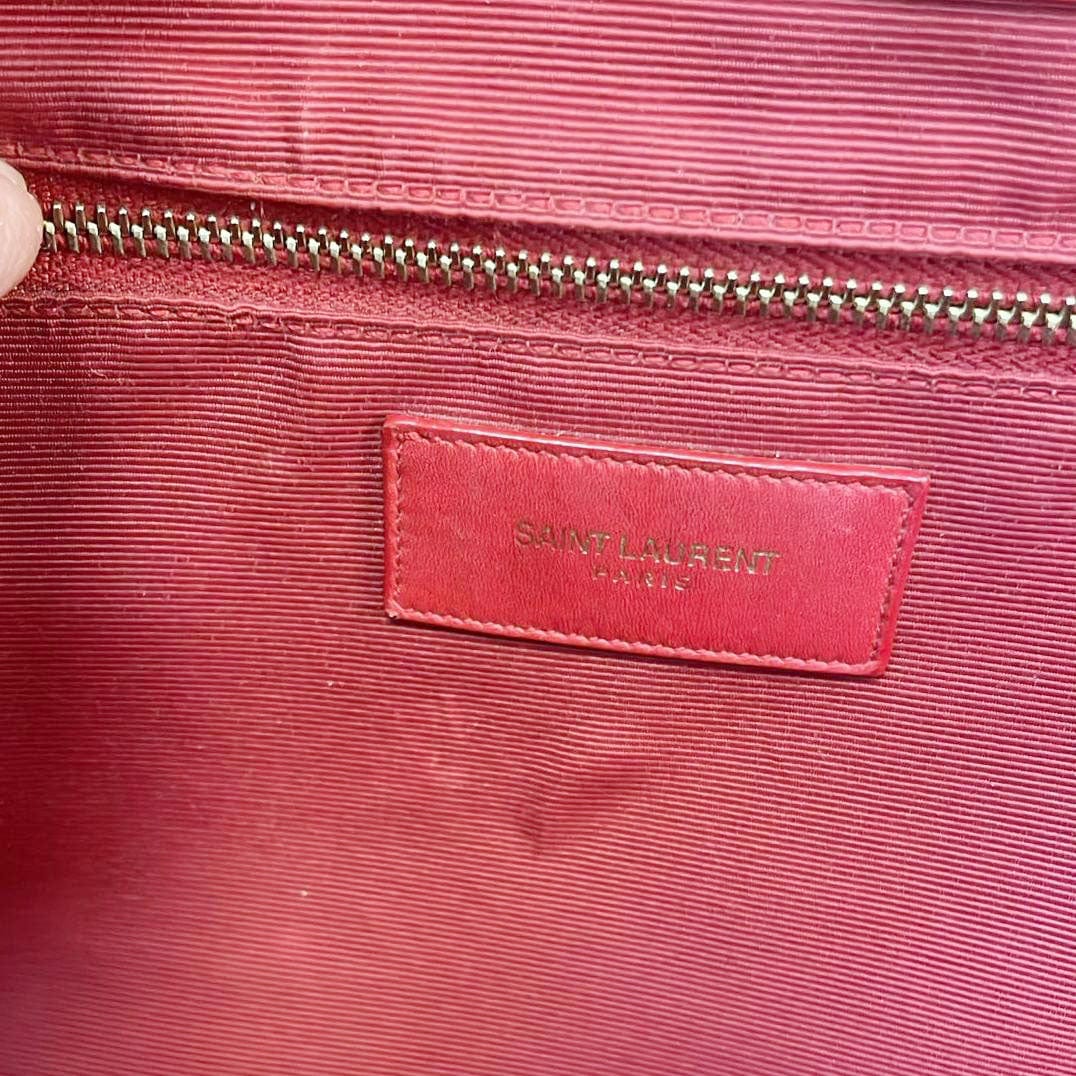 YVES SAINT LAURENT Envelope Large Mixed Matelasse Leather Shoulder Bag Red