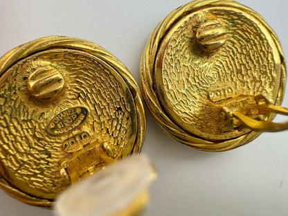 Chanel Vintage 93P Gold Plated Button Gold Clip-on Earrings