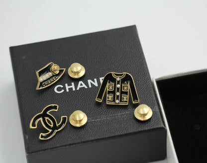Chanel Vintage 02A Enamel Three-piece Hat Clothing CC Brooch