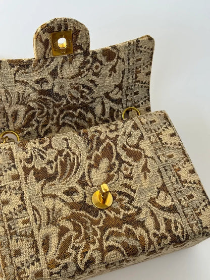 Chanel Vintage 1991 Bronze Metallic Brocade Mini Square Flap Bag