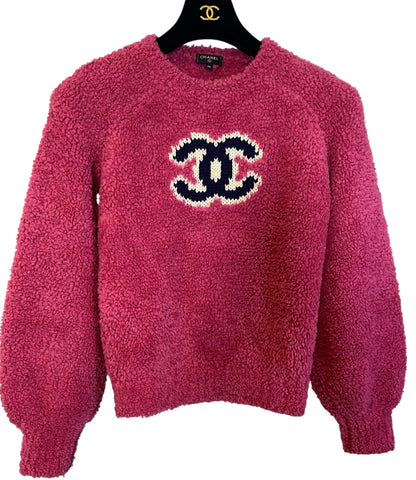Chanel 19A Pink CC Teddy Sweater Wool Jumper FR 34
