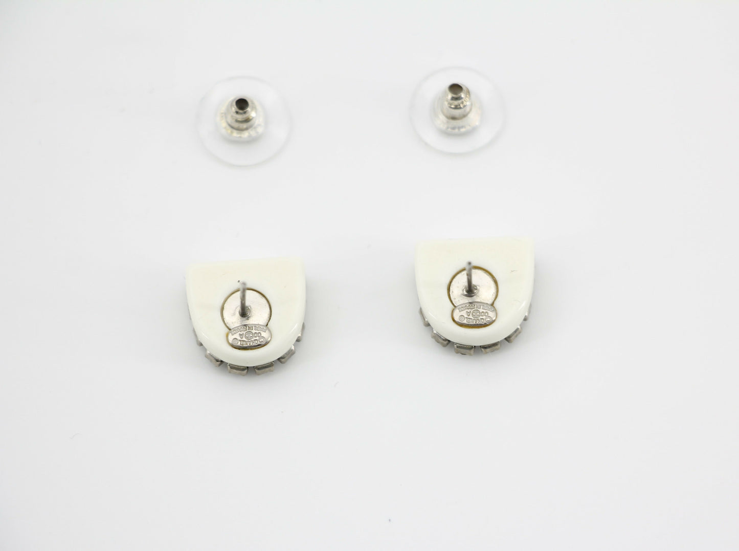 Chanel Vintage 00A Rhinestone White Ring Shape Stud Earrings